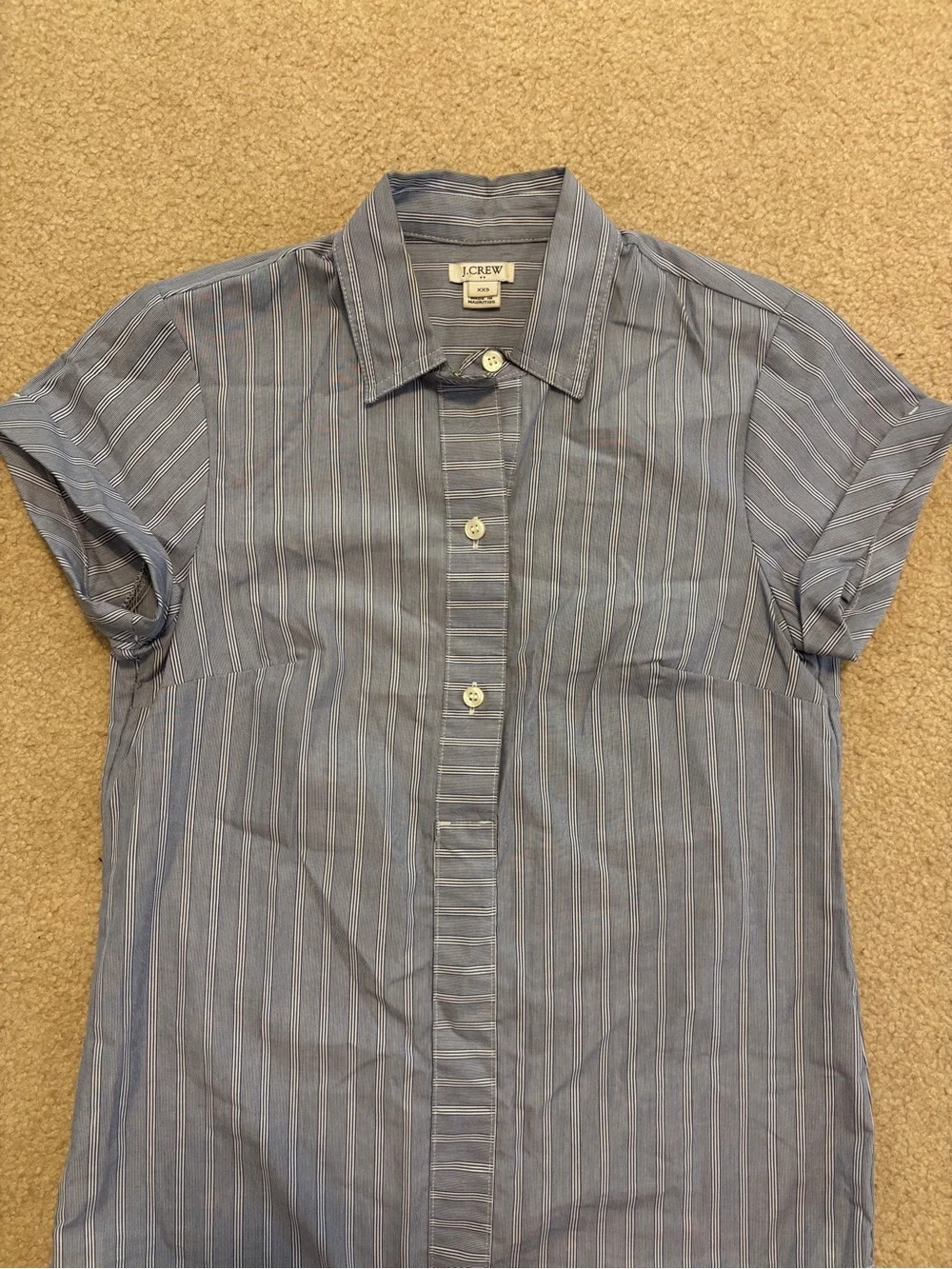 J. Crew Blue and White Striped Cap-Sleeve Button Shirt